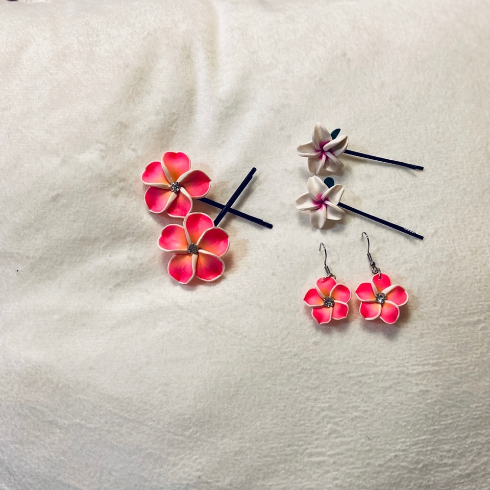 Elegance Earring Pink Crystal Hook and 2 Hair Pins